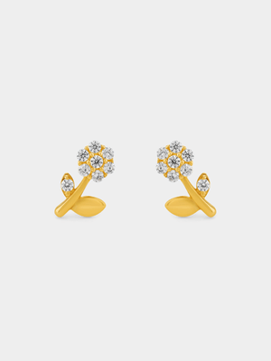 Yellow Gold Cubic Zirconia Daisy Stud Earrings