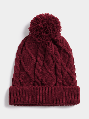 Jet Younger Girls Burgundy Cable Knit Beanie