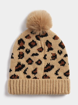 Jet Younger Girls Stone Leapard Print Beanie
