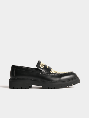 Markham Men's Raffia Panel Black Loafer