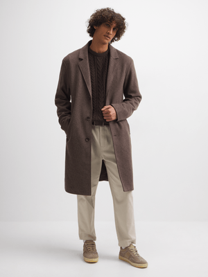 Exact Men's Brown Melange Melton Coat