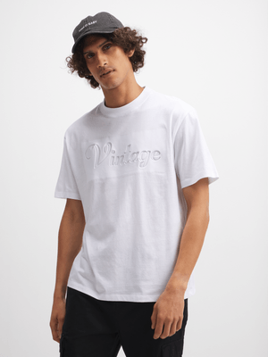Exact Men's White Embossed Graphic T-Shirt