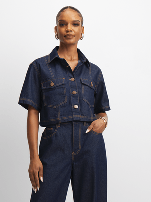 Exact Women's Dark Raw Wash Cropped Denim Jacket