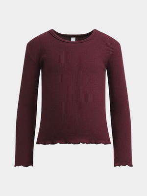 Exact Younger Girl's Burgundy Ribbed Top