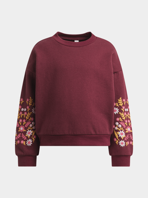 Exact Older Girl's Burgundy Embroidered Sweat Top