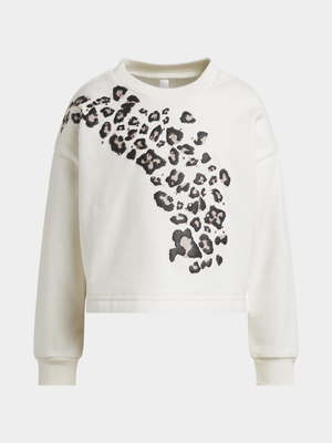 Exact Older Girl's White Cropped Animal Sequins Sweat Top