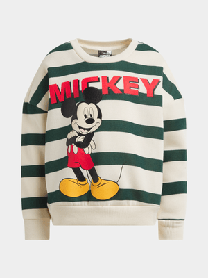 Jet Younger Boys Green Stripe Mickey Mouse Active Top