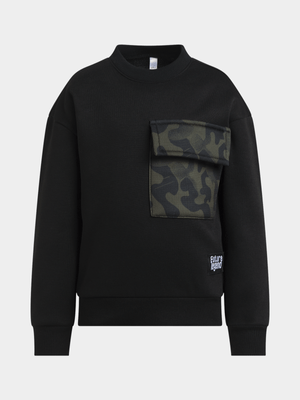 Exact Older Boy's Black Camo Utility Pocket Sweat Top
