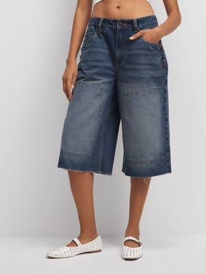 The FIX Women's Tinited Wash Long Bermuda Denim Shorts