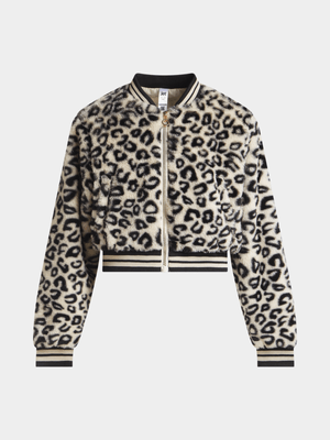 Jet Teen Girls Animal Print Faux Fur Bomber Jacket