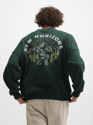 Exact Men's Green Back Graphic Print Sweat Top