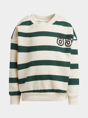 Jet Younger Boys Green/Cream Stripe Active Top