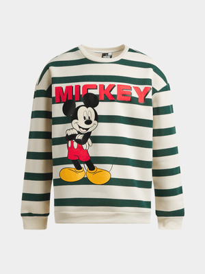 Jet Older Boys Green Stripe Mickey Mouse Active Top