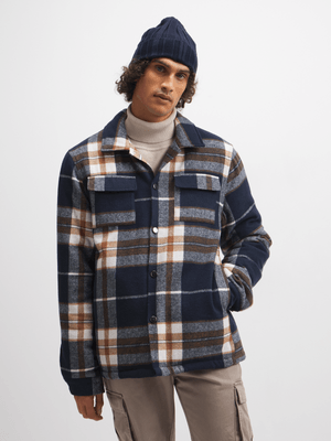 Exact Men's Navy Checked Padded Shacket
