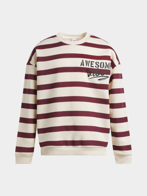 Jet Older Boys Burgundy/Cream Stripe Active Top