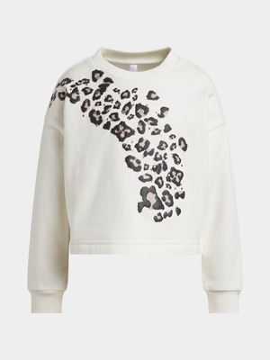 Exact Younger Girl's White Cropped Animal Sequins Sweat Top