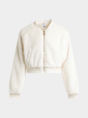Jet Teen Girls Cream Faux Fur Bomber Jacket