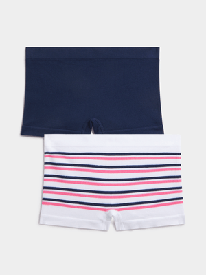 Jet Teen Girls Navy/White 2 Pack Seamless Boy Leg