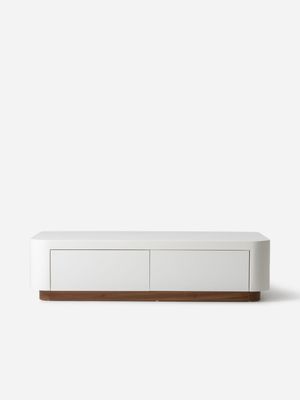 Calista Coffee Table White with Walnut Plinth