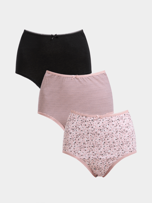 Jet Women's Blush/Black 3 Pack Floral Full Brief