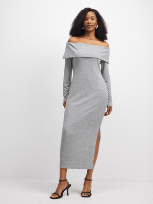 Jet Women's Grey Melange Off Shoulder Dress