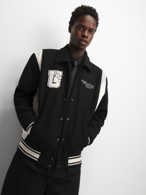The FIX Men's Black Melton Bomber Jacket