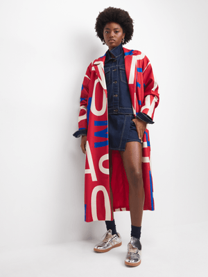 The FIX Women's Red Printed Melton Coat