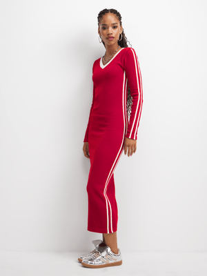 The FIX Women's Burgundy Seamless Striped Midaxi Dress