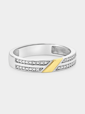 Yellow Gold & Sterling Silver Diamond Diagonal Channels Ring