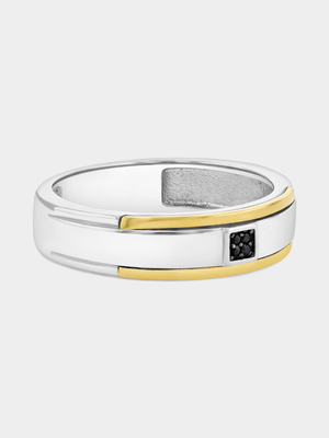 Yellow Gold & Sterling Silver Black Diamond Square Ring