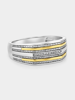 Yellow Gold & Sterling Silver Diamond Multiple Channels Ring