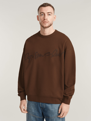 G-Star Men's Chenille G-Script Loose Brown Sweatshirt