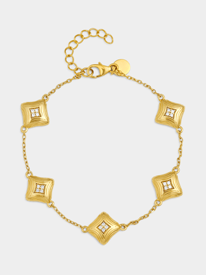 Gold Plated Sterling Silver Cubic Zirconia Cushion Station Bracelet