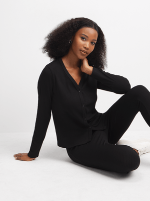 Jet Women's Black Ribbed Cardigan