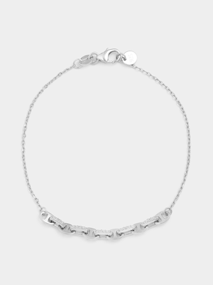 Sterling Silver Cubic Zirconia Anchor Link Bracelet