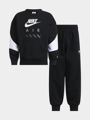 Nike Boys Kids Sportswear Air Fleece Crew Black/White Set