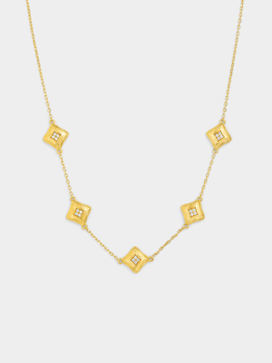 Gold Plated Sterling Silver Cubic Zirconia Cushion Station Chain