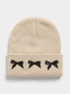 The FIX Women's Natural & Black Bow Beanie
