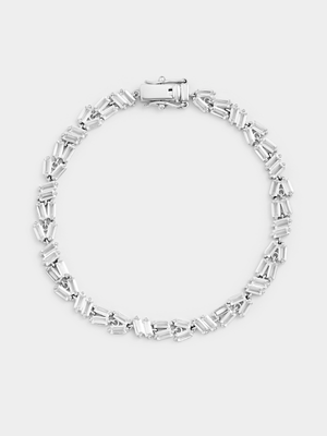 Sterling Silver Cubic Zirconia Baguette Scatter Bracelet