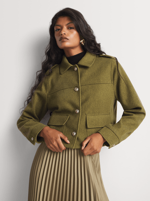 Gold Buttons Cropped Melton Shacket