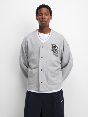 Redbat Athletics Men's Grey Melange Graphic Basketball Cardigan