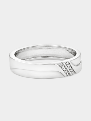 Sterling Silver Diamond Diagonal Channels Ring