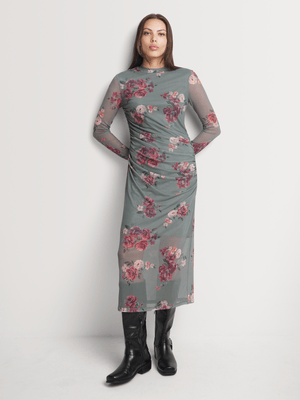 Y&G Ruched Mesh Column Dress