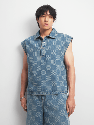 The FIX Men's Blue Denim Co-Ord Checkered Shirt