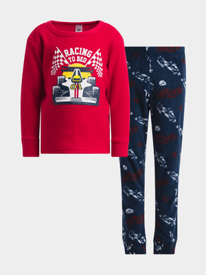 Jet Younger Boys Red/Navy Race To Bed Fleece Pyjama Set