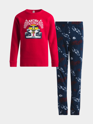 Jet Older  Boys Red/Navy Race To Bed Fleece Pyjama Set