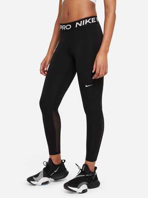 Nike Pro Womens Mid-Rise Mesh Paneled Black Leggings