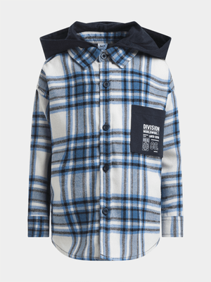 Jet Younger Boys Blue/Black Check Hooded Shirt