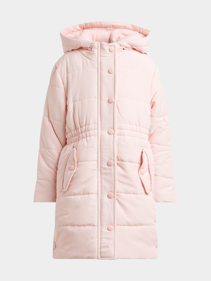 Jet Younger Girls Pink Longline Puffer Jacket