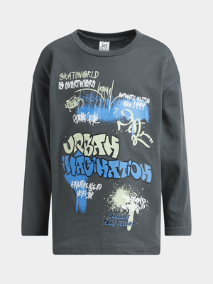 Jet Younger Boys Charcoal Graphic Graphic T-Shirt